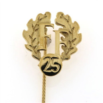 Fængselforbundet FF, 25 års emblem, stiknål med nålesikring 925s. forgyldt
