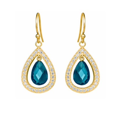 Billede af Susanne Friis Bjørner Øreringe forgyldt sølv med London Blue krystal og zirconia