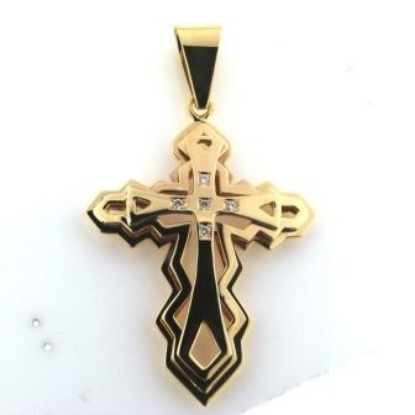 Billede af Vedhæng kors 14 kt.  5 brill. a 0,03 wvs. vægt 22,7 gr.