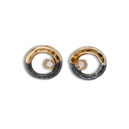 Billede af By Birdie "Victoria Rose" ørestikkere sort rhodineret sølv m. 14kt. + 0,08ct.