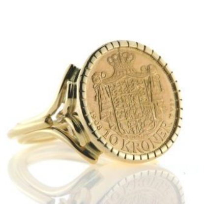 Billede af Ring med guldmønt, Dansk 10 krone, ring i 14 kt.