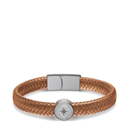 Billede af Bering Arctic Symphony brun læderarmbånd poleret stål (180-200mm)