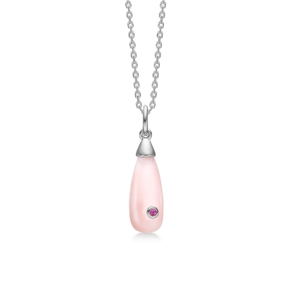 Billede af Mads Z "Precious Drops" halskæde sølv m. pink opal + rubin (40+5 cm)
