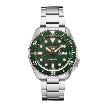 Billede af Seiko 5 Sports Automatic herreur stål lænke grøn urskive 42,5mm mineralglas 100m