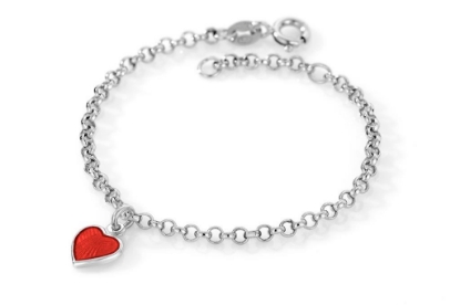 Billede af Pia & Per armbånd sølv m. hjerte vedhæng rød emalje 15 cm.