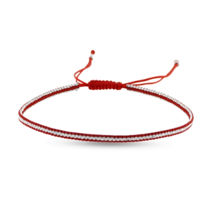 Billede af By Pind Colorful knyttet armbånd rød og sølvfarvet med sølv kugler