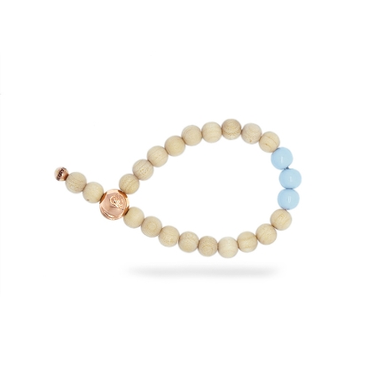 Billede af &Imagine armbånd Blue Sky m. 8mm trækugler og emaljebeads rosaforgyldt lås 21 cm