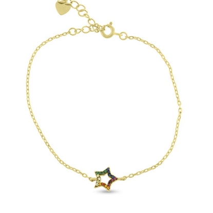 Billede af By Pind "Rainbow Star" armbånd i forgyldt sølv med farvede zirkoniasten