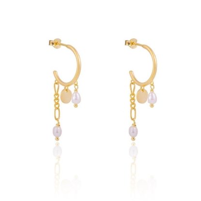 Billede af WiOGA Victoria øreringe sølv forgyldt med ferskvandsperler