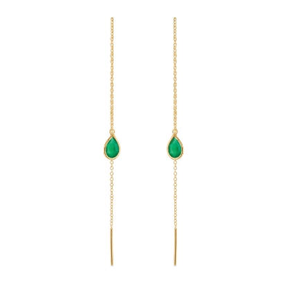 Billede af Susanne Friis Bjørner Ørekæde sølv forgyldt mini dråbe facet grøn agat