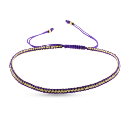 Billede af By Pind Colorful knyttet armbånd lilla og guldfarvet med sølv forgyldte kugler