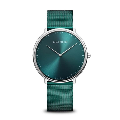 Billede af Bering Classic unisex ur, stål grøn meshlænke, 39 mm, safirglas, 3ATM