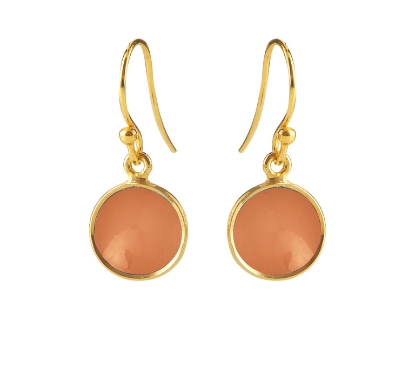 Billede af Susanne Friis Bjørner Ørering sølv forgyldt rund cabochon peach månesten 10 mm