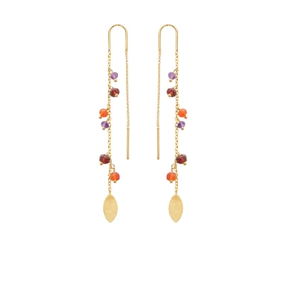 Billede af Susanne Friis Bjørner Ørekæde sølv forgyldt fast bøjle med granat, karneol, ametyst