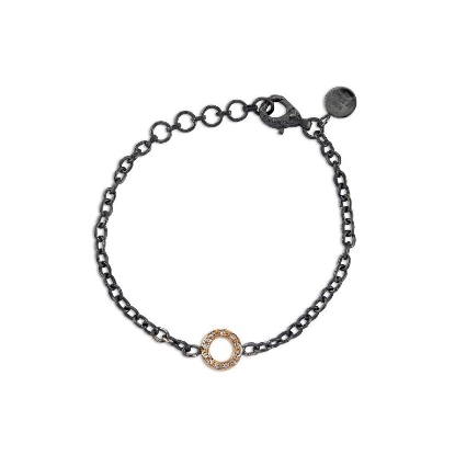 Billede af By Birdie Victoria Circle Pavé armbånd sort rhodineret sølv m.14kt + 0,15ct. diamant