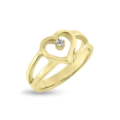 Billede af Ring åbent hjerte, syn. zirk. i forgyldt sølv (hjertering) 