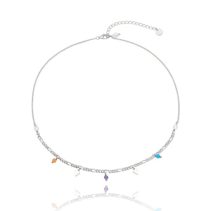 Billede af *WiOGA Mikala halskæde sølv med ferskvandsperler og halvædelsten (38+5cm)