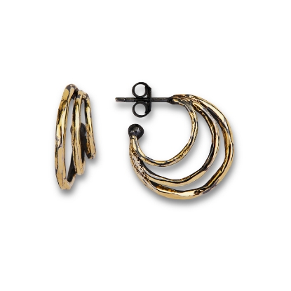 Billede af By Birdie Highclere ørecreoler sort rhodineret sølv m.14kt kugler