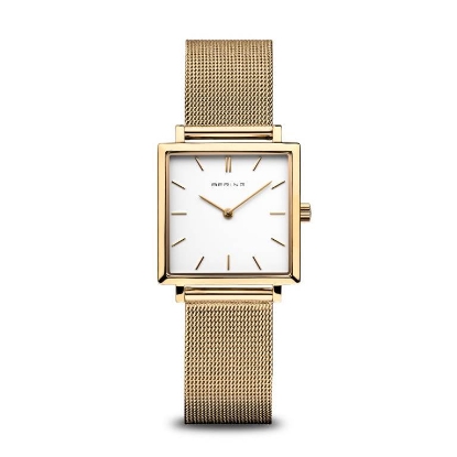 Billede af Bering Classic dameur kvadratisk skive stål meshlænke hvid skive safirglas