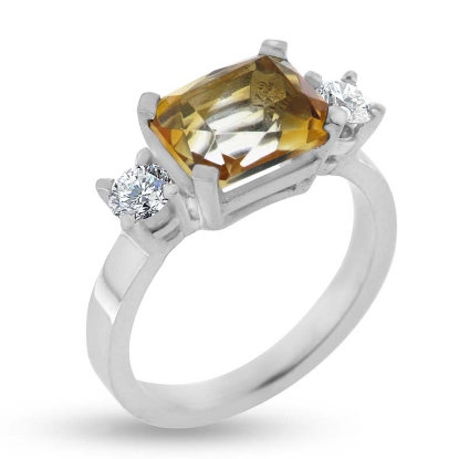 Billede af Ring med citrin og brillanter i 14 kt. hvidguld