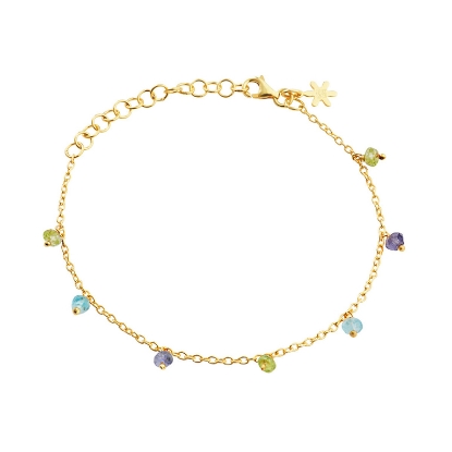 Billede af Susanne Friis Bjørner Armbånd sølv forgyldt med apatit, iolit, peridot