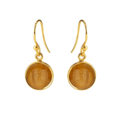 Billede af Susanne Friis Bjørner Ørering sølv forgyldt rund cabochon gylden månesten 10 mm