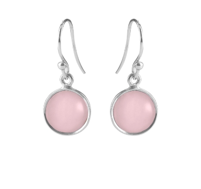 Billede af Susanne Friis Bjørner Ørering sølv rund cabochon lyserød krystal 10 mm