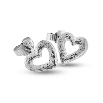 Billede af Ørestik åbent hjerte, barket overflade 925s.