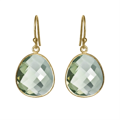 Billede af Susanne Friis Bjørner Ørering sølv forgyldt facet grøn kvarts (17x19mm)