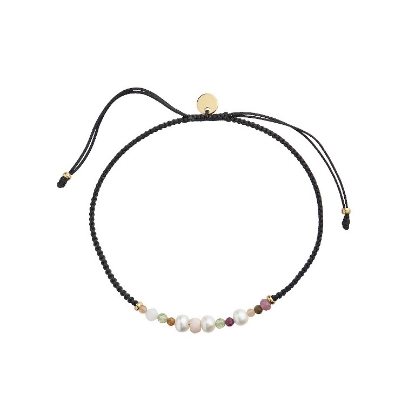 Billede af STINE A armbånd Candy - White Forest Mix sølv forgyldt sort nylon (15,5-21 cm)