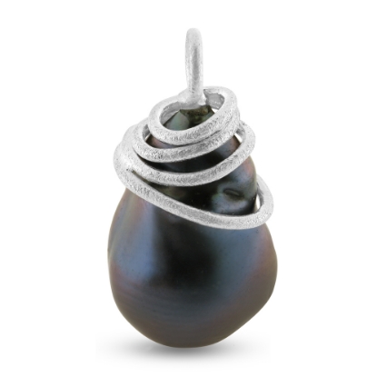 Billede af Vedhæng spiral af tråd barok fw. perle 25,5*17 mm. 925s 