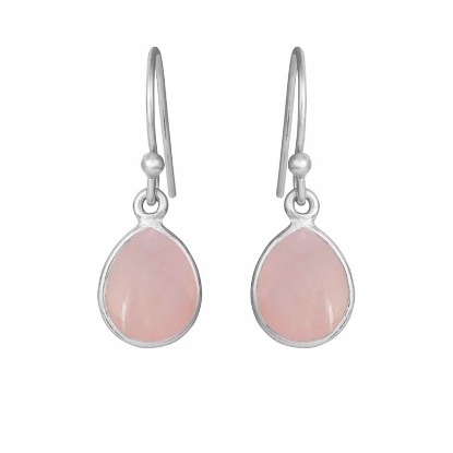 Billede af Susanne Friis Bjørner Ørering sølv dråbe med calcedon lyserød krystal