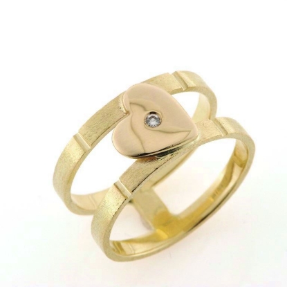 Billede af Ring, dobbelt skinne med hjerte og brill. 0,02 ct. 14 kt.