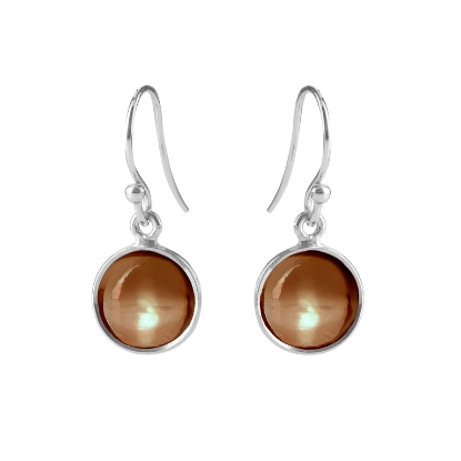 Billede af Susanne Friis Bjørner Ørering sølv rund cabochon peach månesten 10 mm