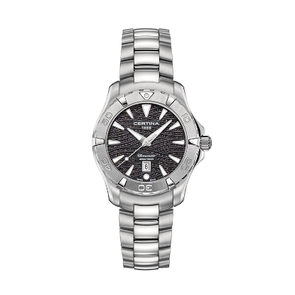 Billede af Certina DS Action dameur stål lænke sort skive 32mm safirglas dato 30bar