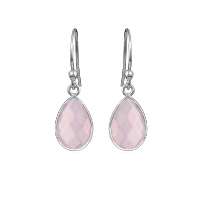 Billede af Susanne Friis Bjørner Ørering sølv dråbe facet lyserød krystal