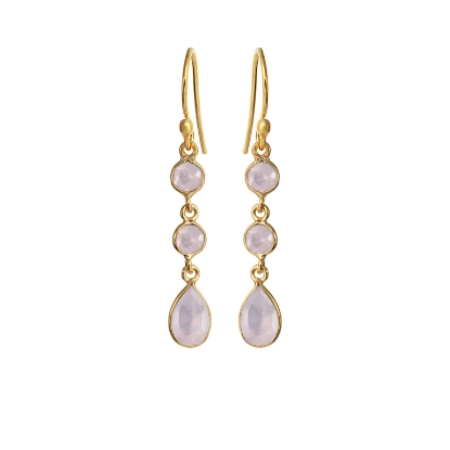 Billede af Susanne Friis Bjørner Ørering sølv forgyldt 3 små vedhæng af facet lyserød krystal