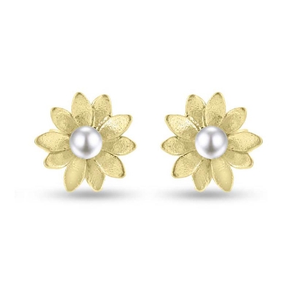 Billede af Ørestikker "Pearly Flowers" 8 karat guld