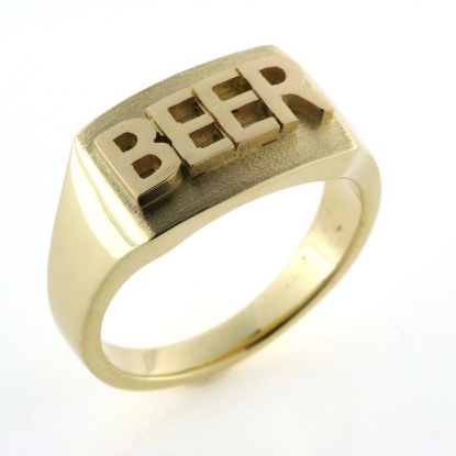 Billede af Herrering med bogstaver, massiv lukket bund, plade 11,5*16,5 mm., 14 kt.