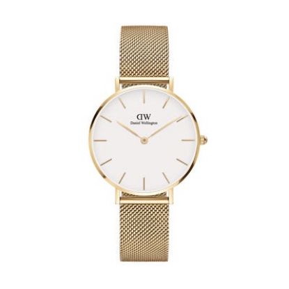 Billede af Daniel Wellington dameur Petite Evergold 32 mm hvid skive mesh lænke stål gulddoublé