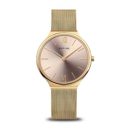 Billede af Bering Ultra Slim dameur stål gulddoublé meshlænke rosa skive 3bar 34mm