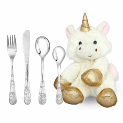 Billede af Nordahl Andersen børnebestik stål 4 dele m. enhjørning inkl Enhjørning bamse