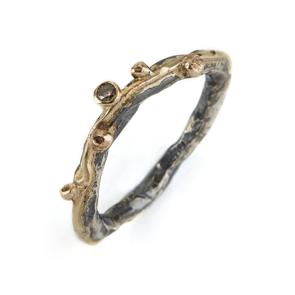 Billede af By Birdie Zeus Single Brill ring sort rhodineret sølv m.14kt og 0,05 ct brillant (str. 52-60)