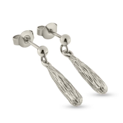 Billede af Øreringe "Wooden Drop" 14 karat hvidguld