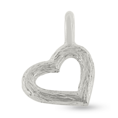 Billede af Vedhæng hjerte, med fast øsken, åbent massivt, rå barket overflade