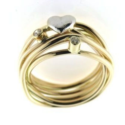 Billede af Ring 14 kt. med hvidgulds hjerte + fatning med brillant