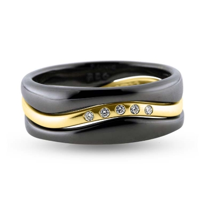 Billede af Collector ringsæt i oxyderet sølv og 8 kt. guld m. brillanter