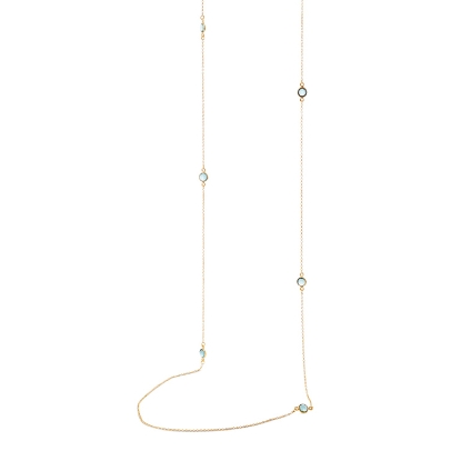 Billede af Susanne Friis Bjørner halskæde sølv forgyldt cabochon London blå krystal (95cm)