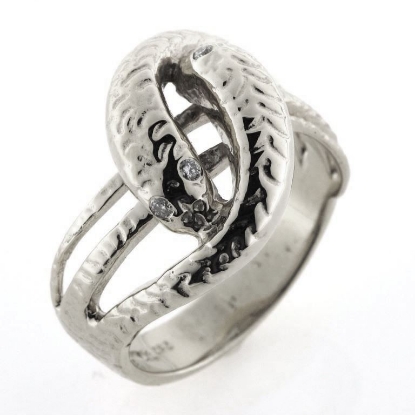 Billede af Slangering med 2 slanger, 4 brill. a 0,02 w/vs. isat i øjne, 14 kt. hvg.