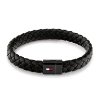 Billede af Tommy Hilfiger flettet armbånd sort læder stållås 21cm